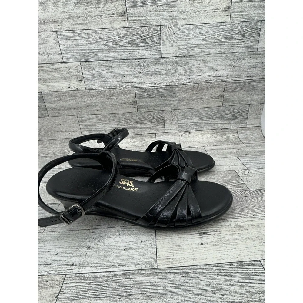 SAS Shoes Womens Size 8.5M Black Leather Tripad Comfort Sandals Made USA Buckle‎
